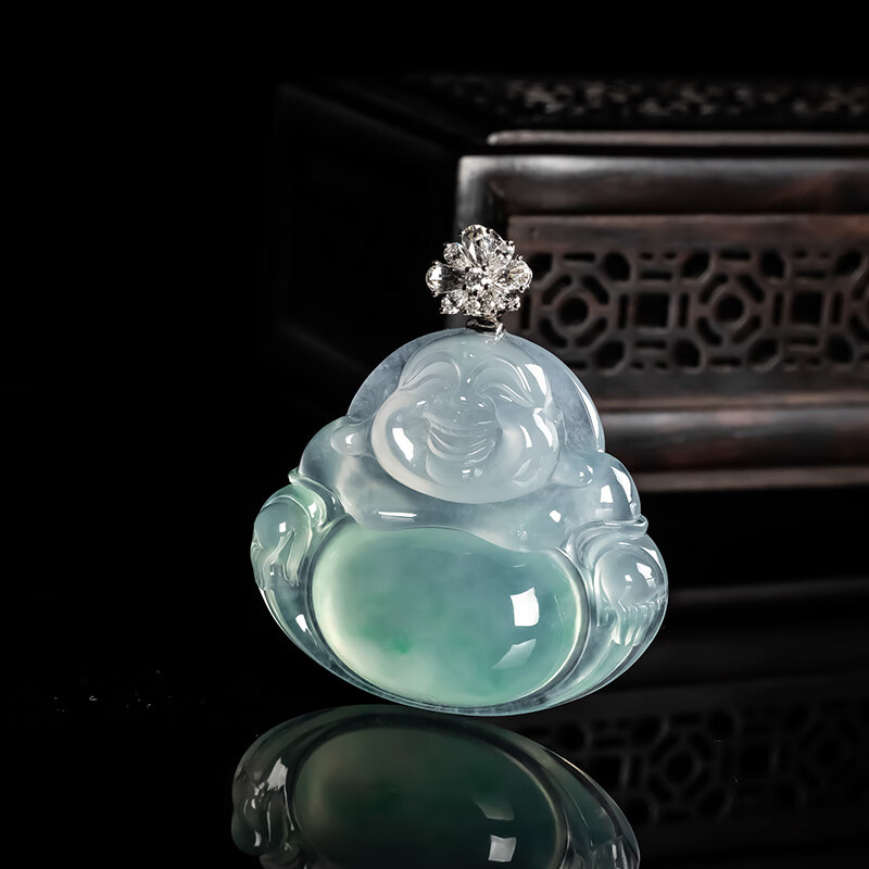 Natural Jadeite Glass-Type Yang Green Maitreya Buddha Pendant