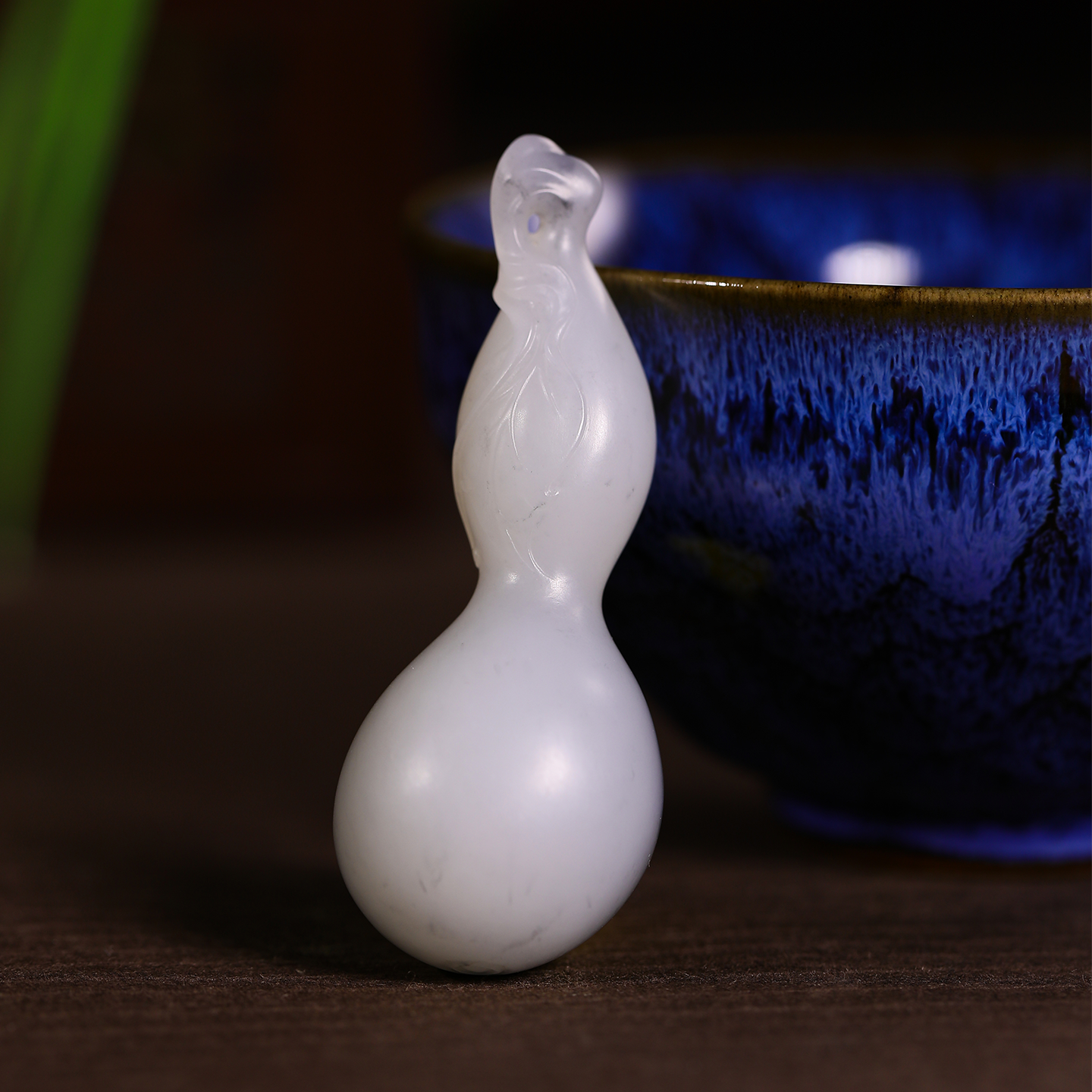 Hetian Jade Smoke Blue Jade Gourd - Mountain Material Fortune and Prosperity Pendant