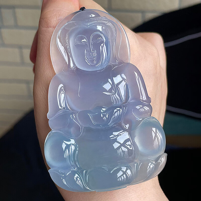 Old pit natural jadeite jade carved ice-type violet Guanyin jade pendant