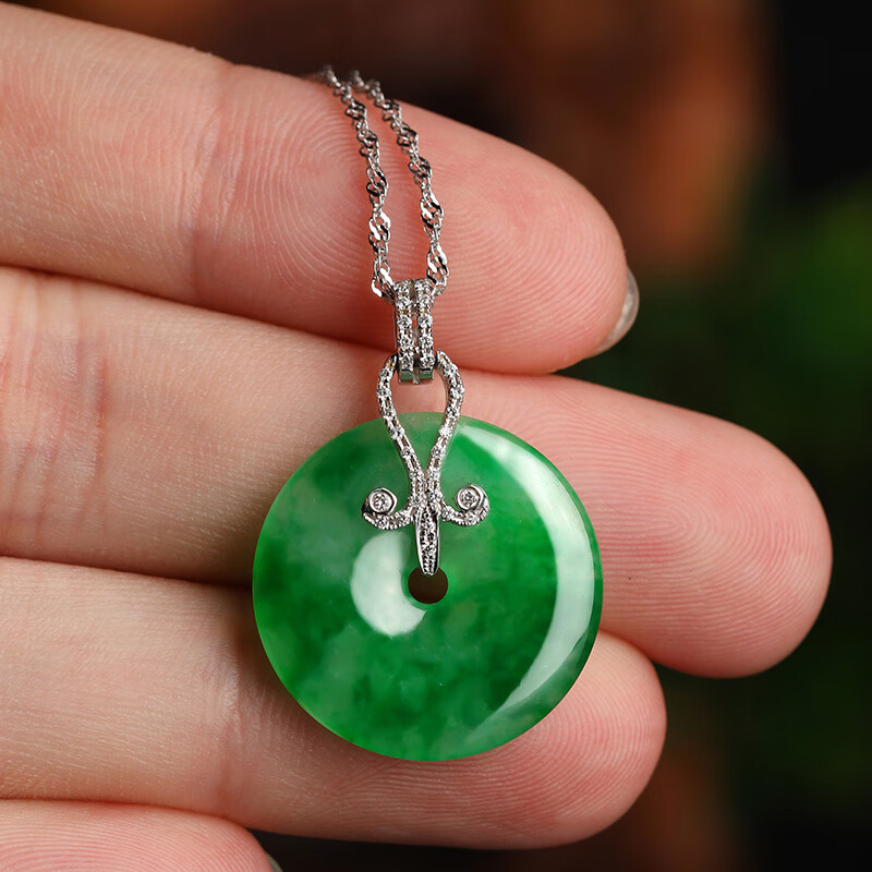 Full Green Ice Type Jadeite Safety Buckle Pendant Inlaid with 18K Gold Jade Pendant