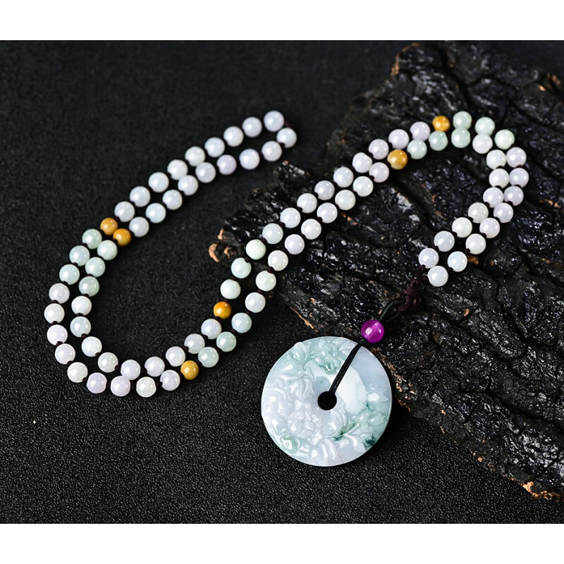 High-end jadeite "Flowers Blossom, Fortune Arrives, Peace" safety buckle large pendant