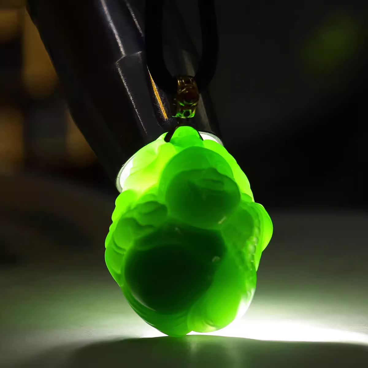 Jinyao Hetian Jade Spinach Green Jasper Maitreya Buddha Pendant 19g