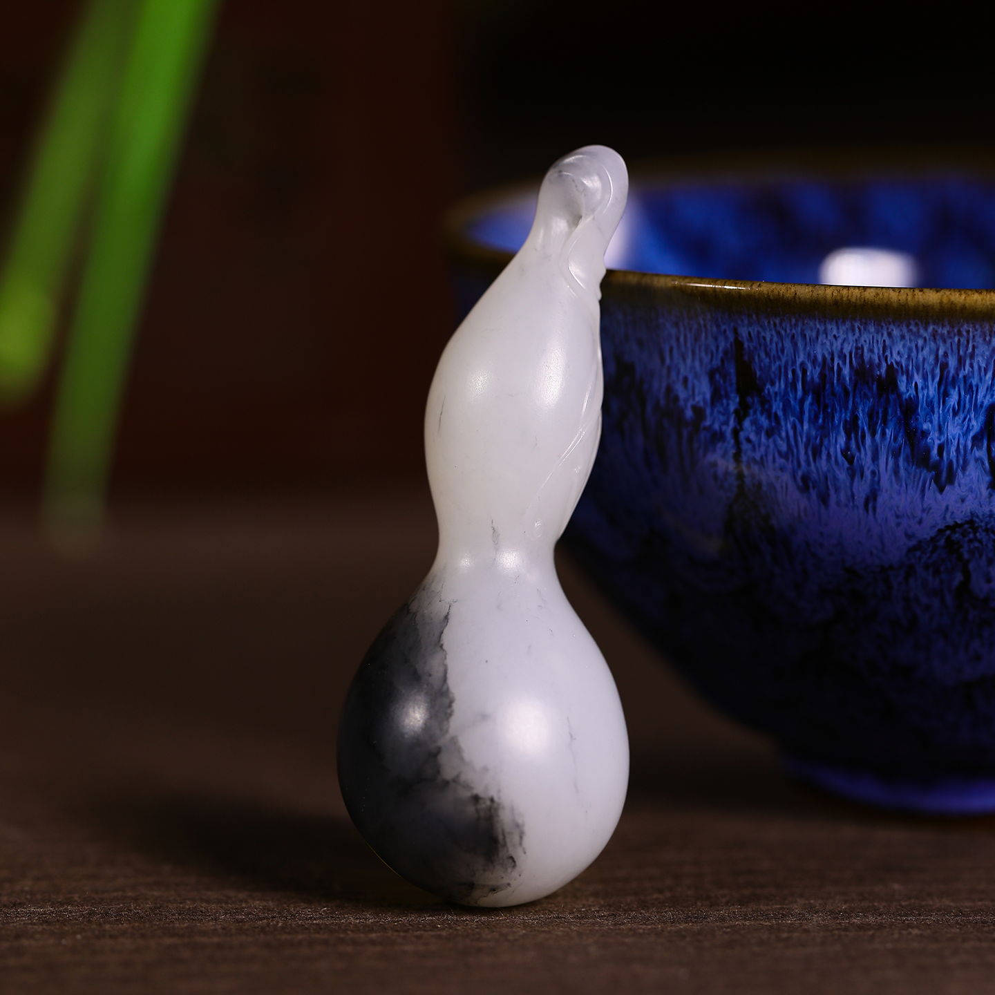 Hetian Jade Smoke Blue Jade Gourd - Mountain Material Fortune and Prosperity Pendant