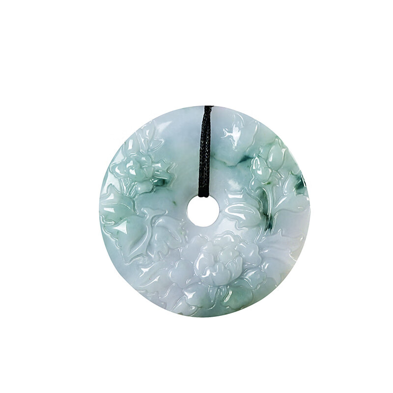 High-end jadeite "Flowers Blossom, Fortune Arrives, Peace" safety buckle large pendant