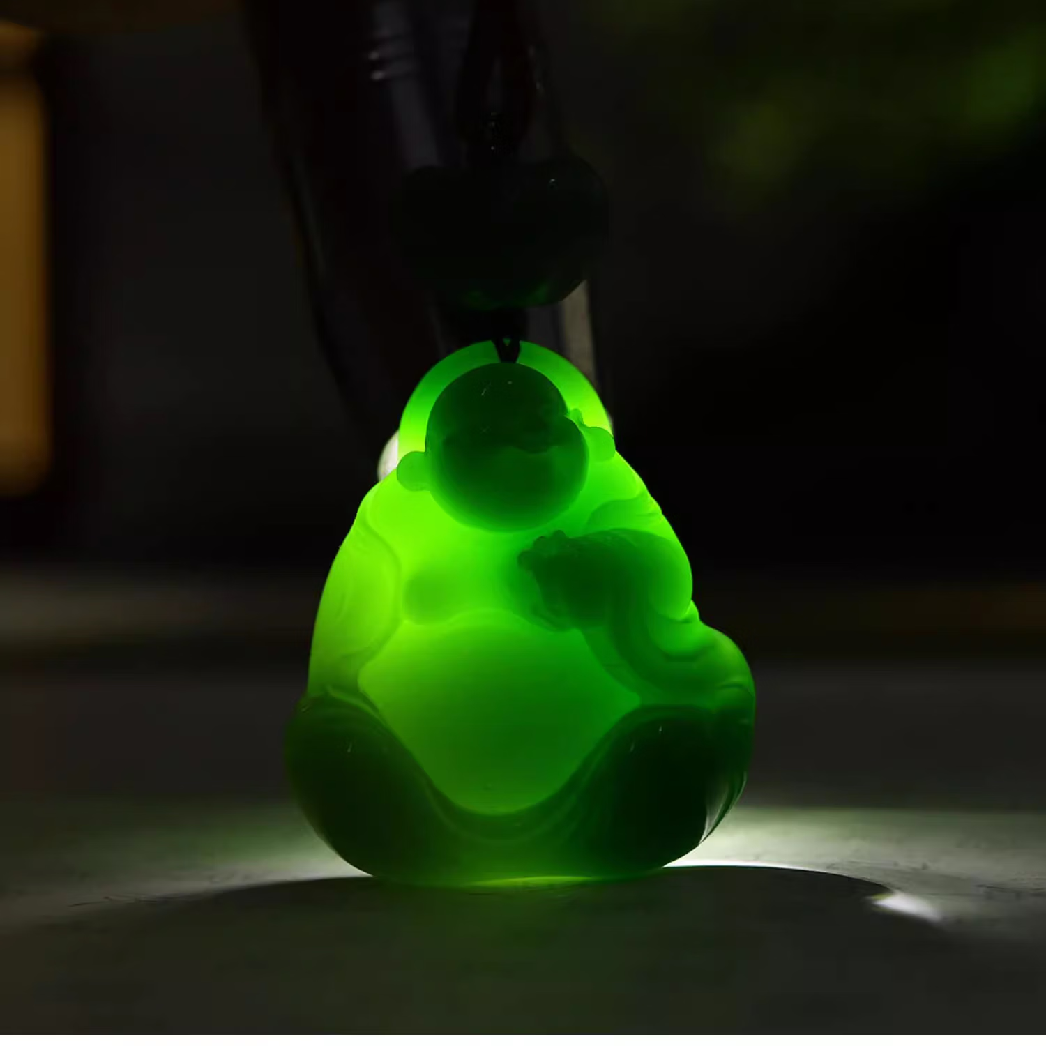 Jinyao Hetian Jade Pinkish-Green Jasper Maitreya Buddha Pendant, 31g