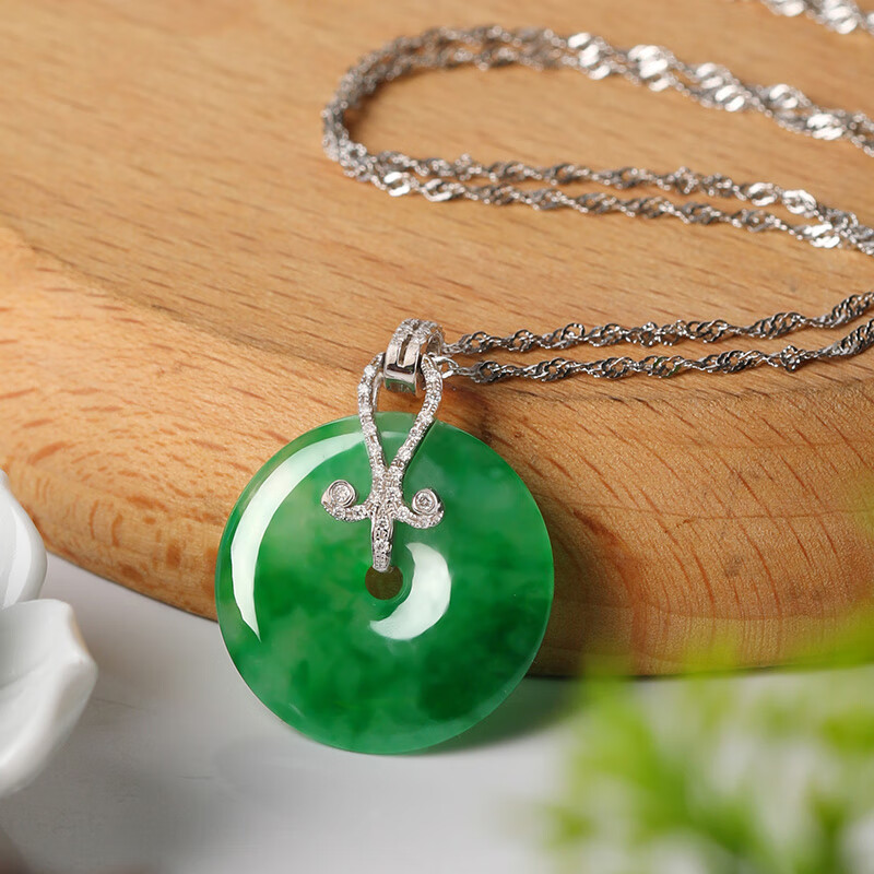 Full Green Ice Type Jadeite Safety Buckle Pendant Inlaid with 18K Gold Jade Pendant