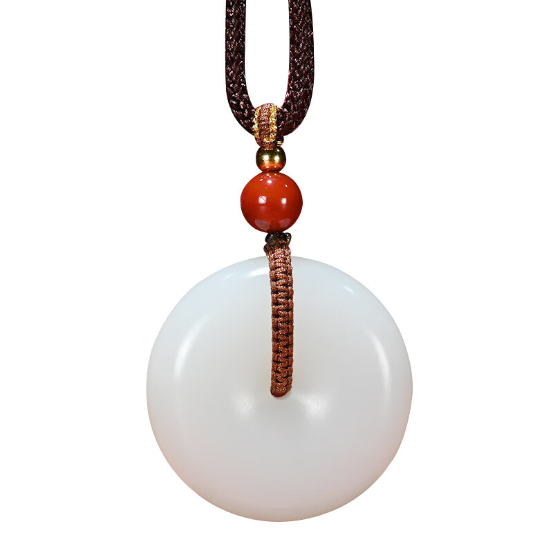 Suet jade peace buckle, Xinjiang Hetian white jade seed material, 35mm pendant