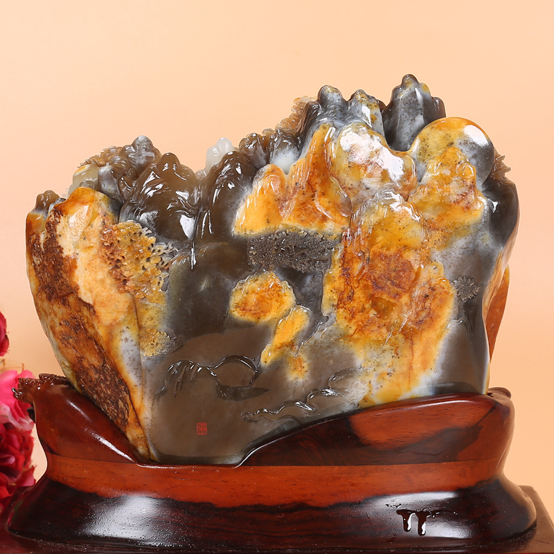 Hetian Jade Rare Three-Color Suet Jade Landscape Ornament