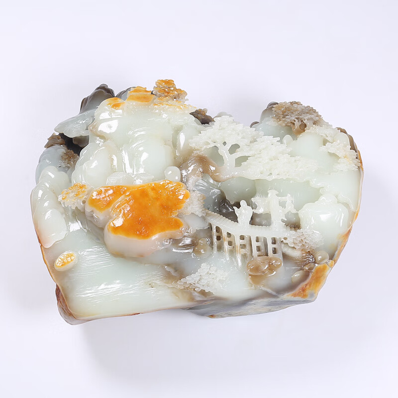 Hetian Jade Rare Three-Color Suet Jade Landscape Ornament