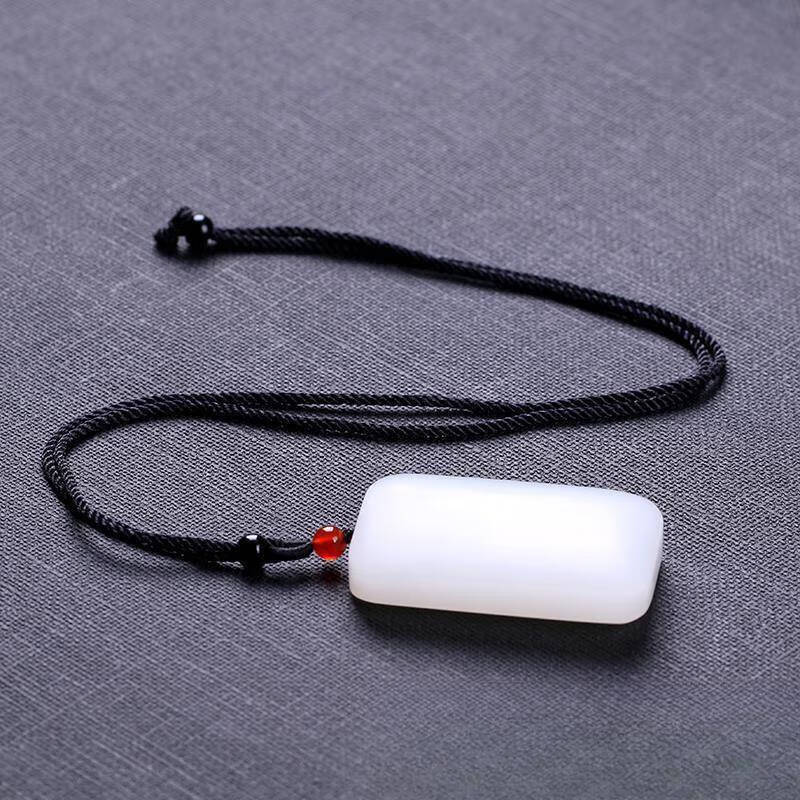 Xinjiang Suet White Jade Wushi Pendant Necklace, Hetian Jade Peace Jade Pendant