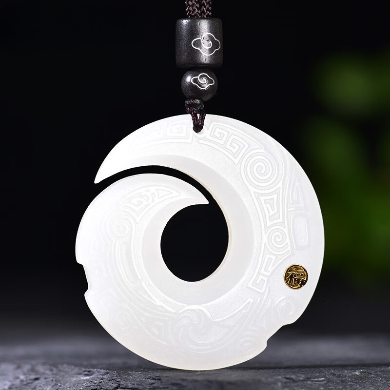 Suet jade white jade, fortune turning, safety buckle, lotus root powder pendant