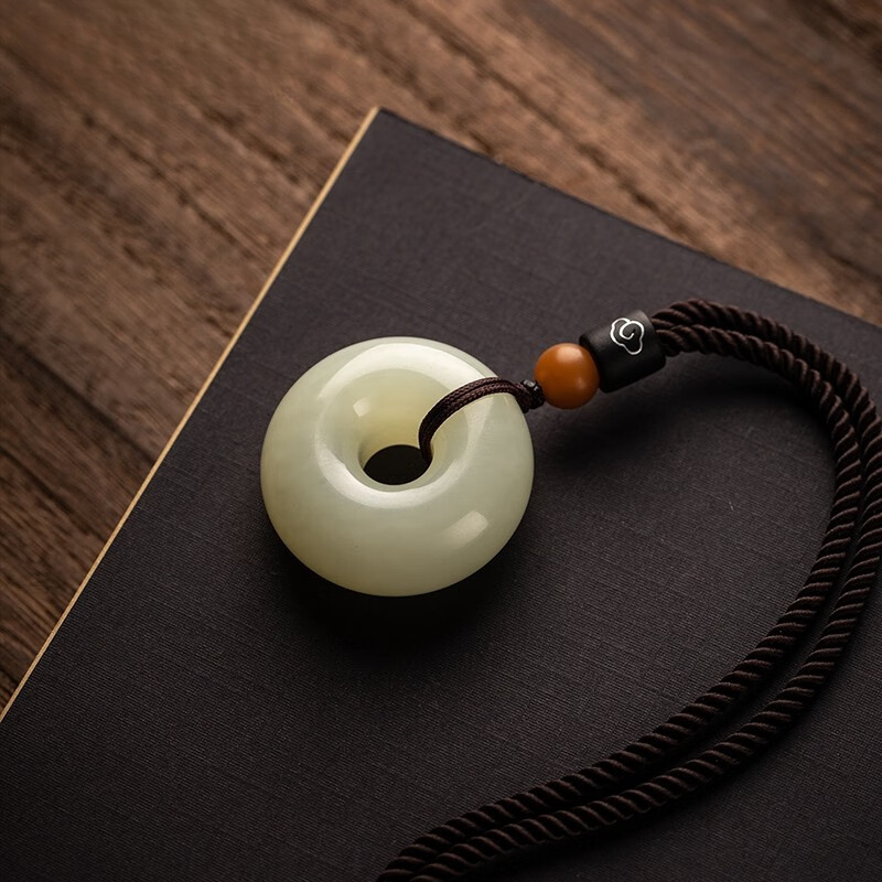 Natural Hetian Jade Peace Buckle - Collection-Grade White Jade Wish Pendant Necklace