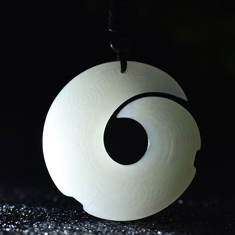 Suet jade white jade, fortune turning, safety buckle, lotus root powder pendant