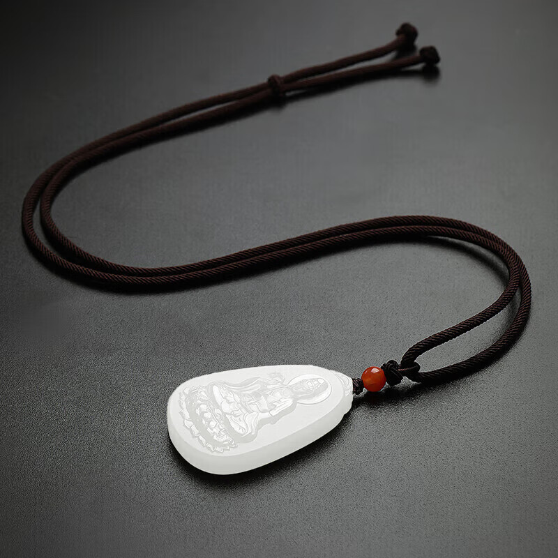 Hetian Jade Guanyin Pendant - Avalokiteshvara Jade Plaque (White Jade Style)