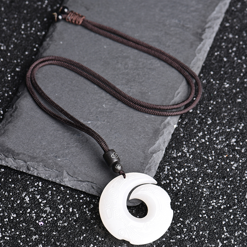 Suet jade white jade, fortune turning, safety buckle, lotus root powder pendant