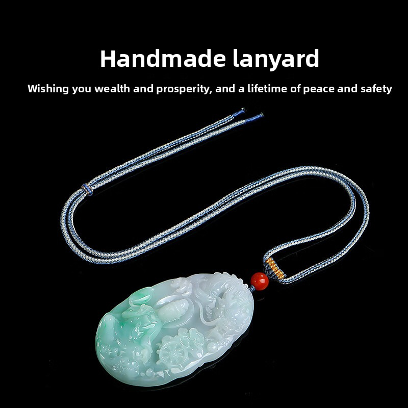 Jingxin Stone [One-of-a-Kind] Double-Sided Carved Floating Green Dragon-Controlling Guanyin Jade Pendant