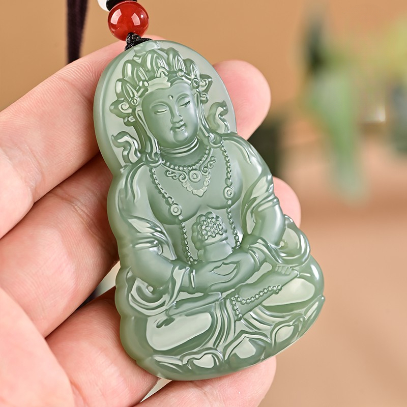Natural Xinjiang Jade Sapphire Guanyin Bodhisattva Pendant