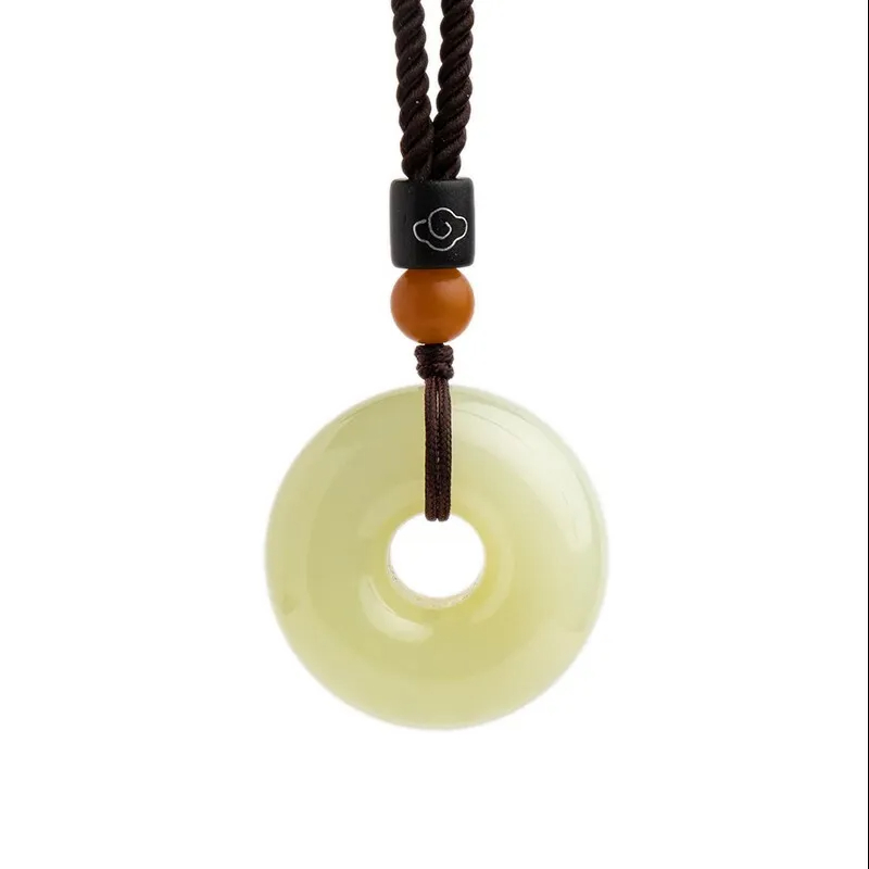 Natural Hetian Jade Peace Buckle - Collection-Grade White Jade Wish Pendant Necklace