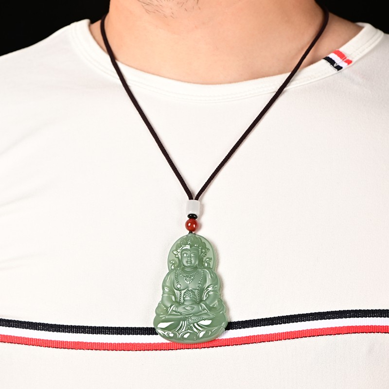 Natural Xinjiang Jade Sapphire Guanyin Bodhisattva Pendant