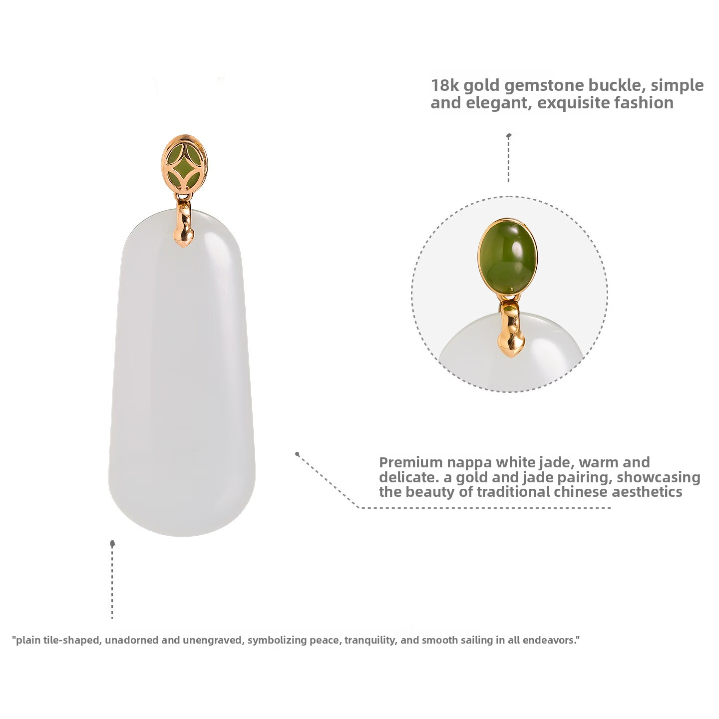 Hehe Jade Hetian Jade Suet White Jade 18k Gold Inlaid Jade Peace Pendant Jade Necklace