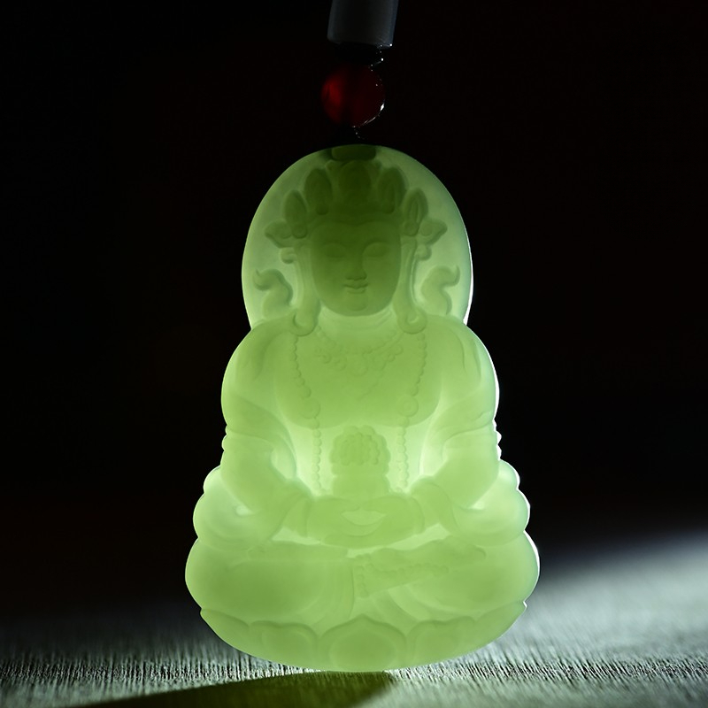 Natural Xinjiang Jade Sapphire Guanyin Bodhisattva Pendant