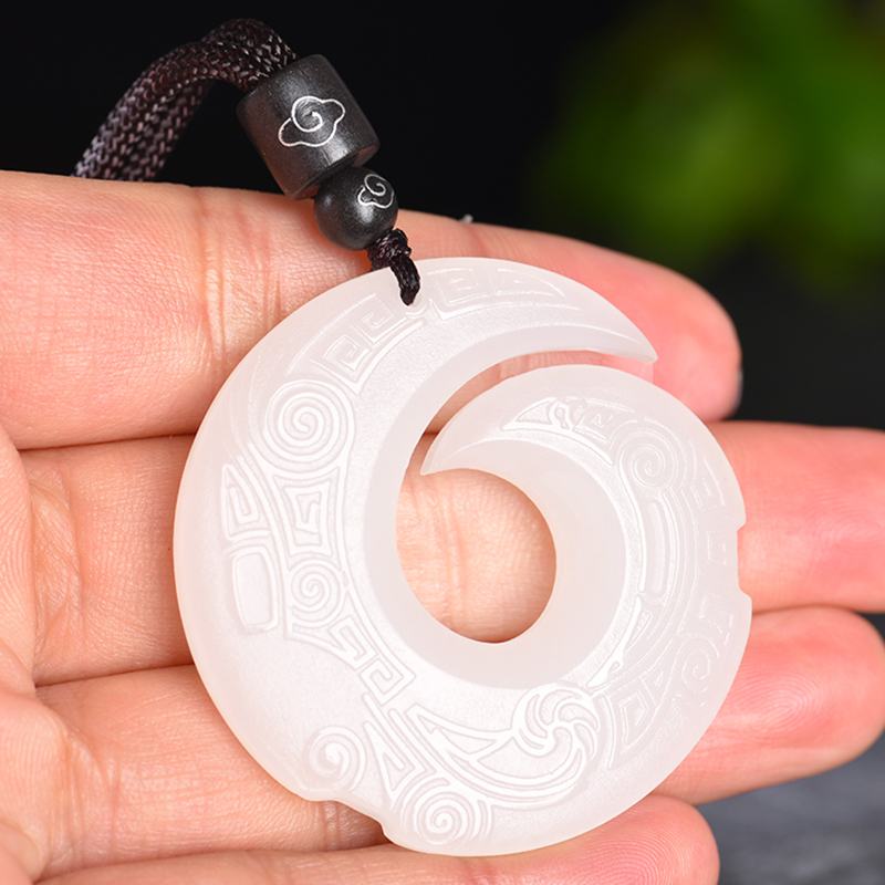 Suet jade white jade, fortune turning, safety buckle, lotus root powder pendant