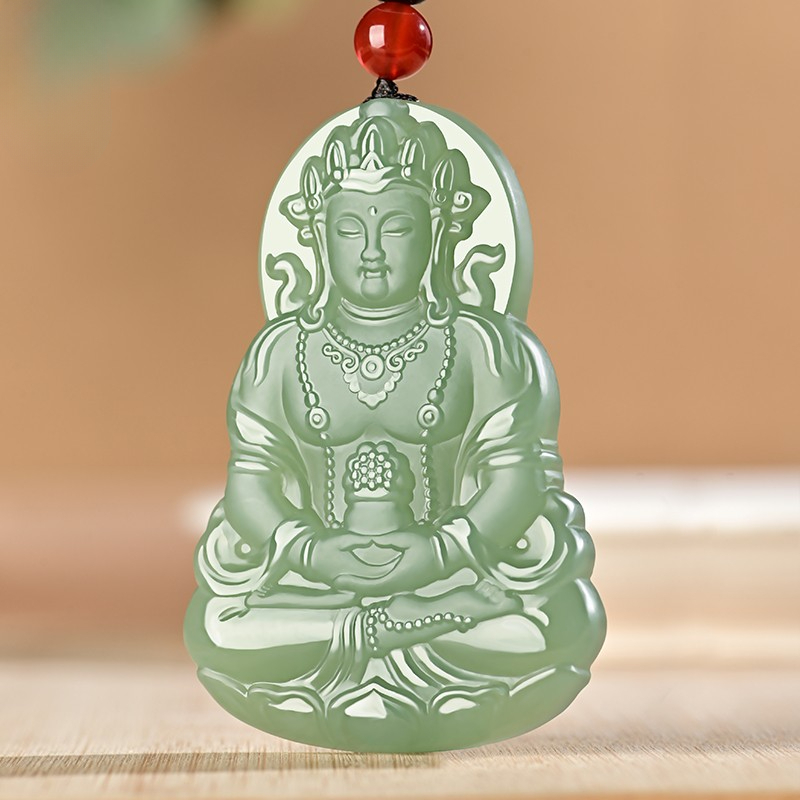 Natural Xinjiang Jade Sapphire Guanyin Bodhisattva Pendant