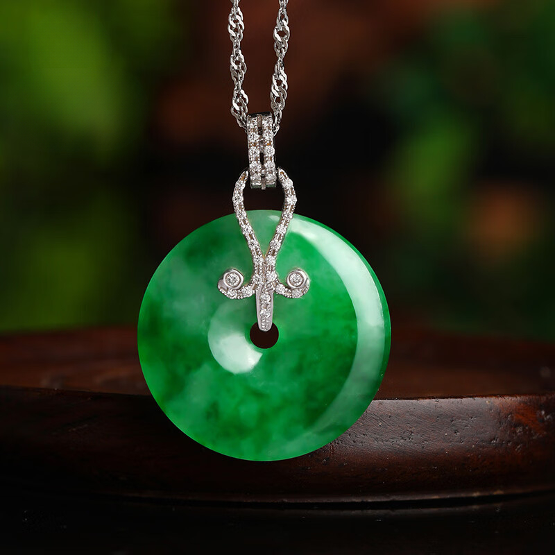 Full Green Ice Type Jadeite Safety Buckle Pendant Inlaid with 18K Gold Jade Pendant