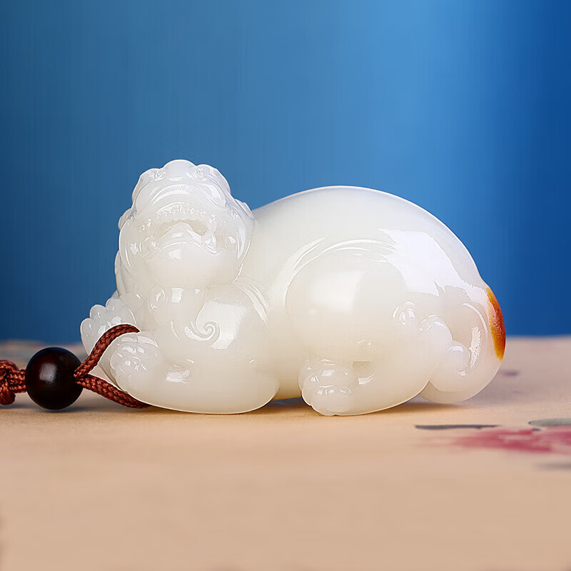 Unique Master Craftsmanship: Hetian Jade, Suet Jade, Pixiu Hand-Held Ornament