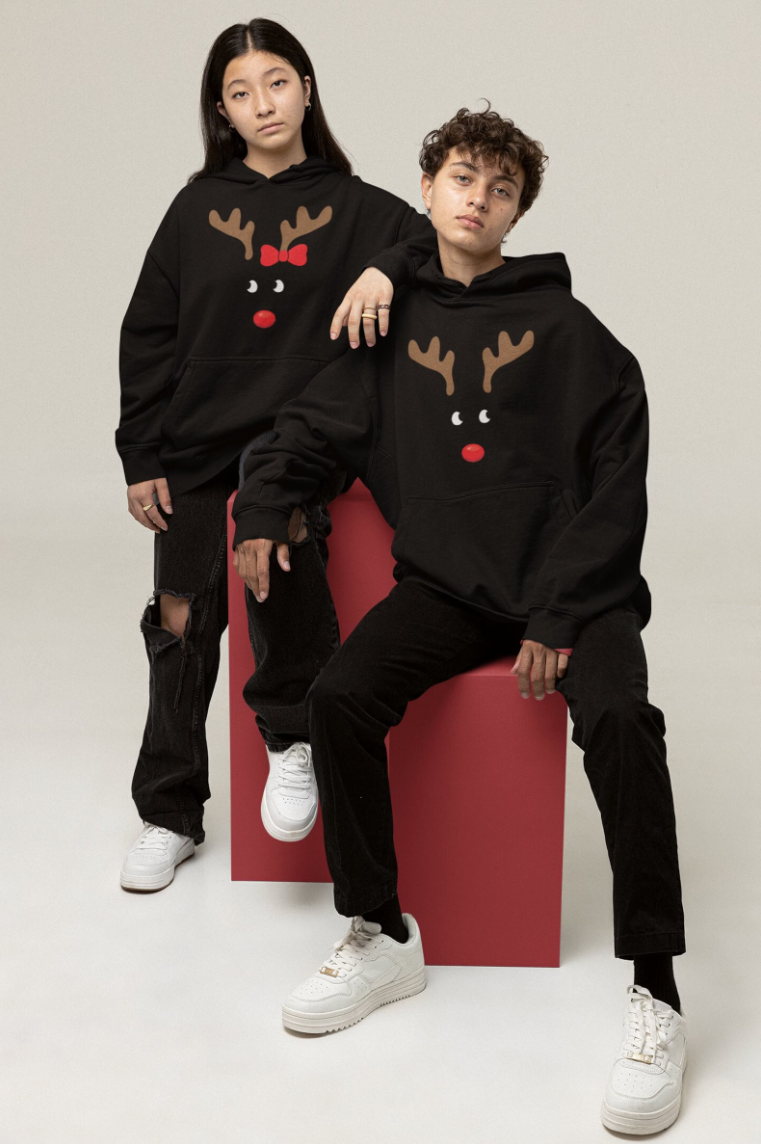 Couple Matching Christmas Reindeer Hoodie