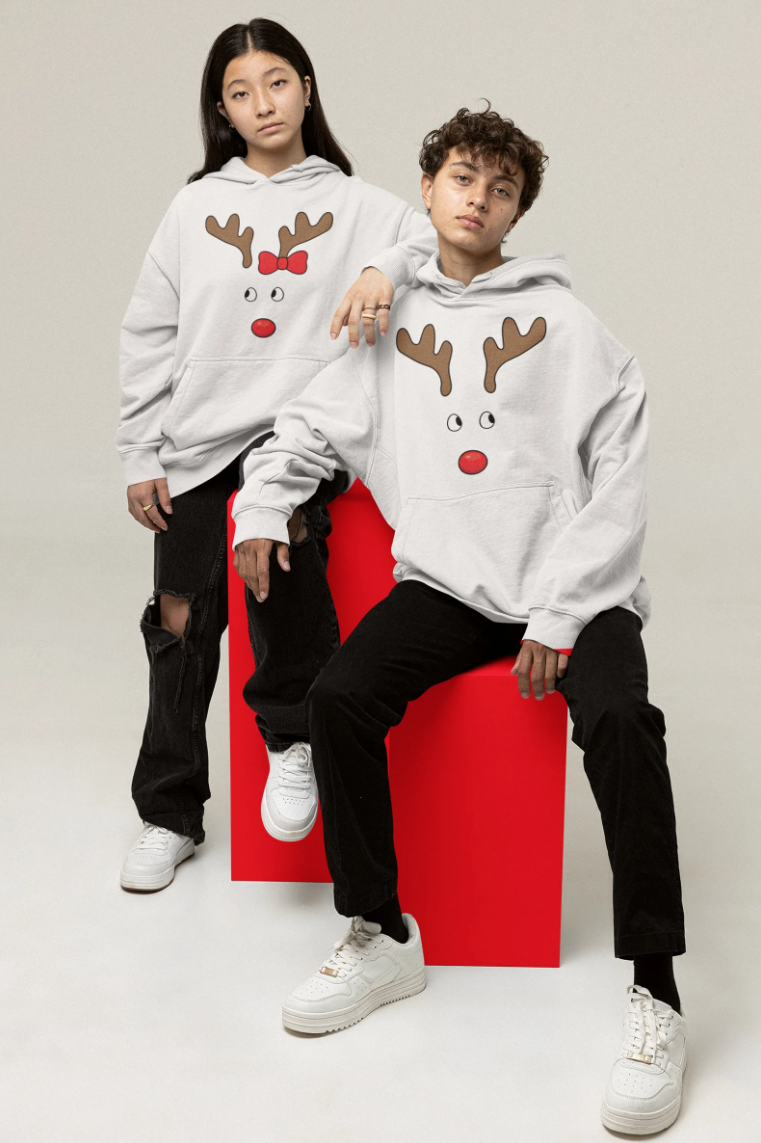 Couple Matching Christmas Reindeer Hoodie