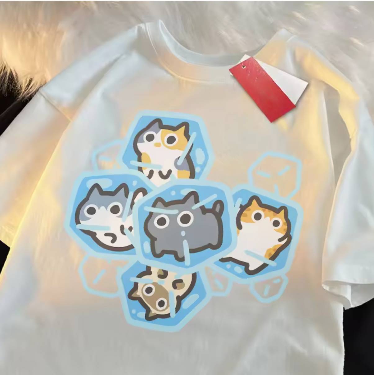 Cat Coffee Pure Cotton Trendy Summer Loose Short Sleeved T-shirt