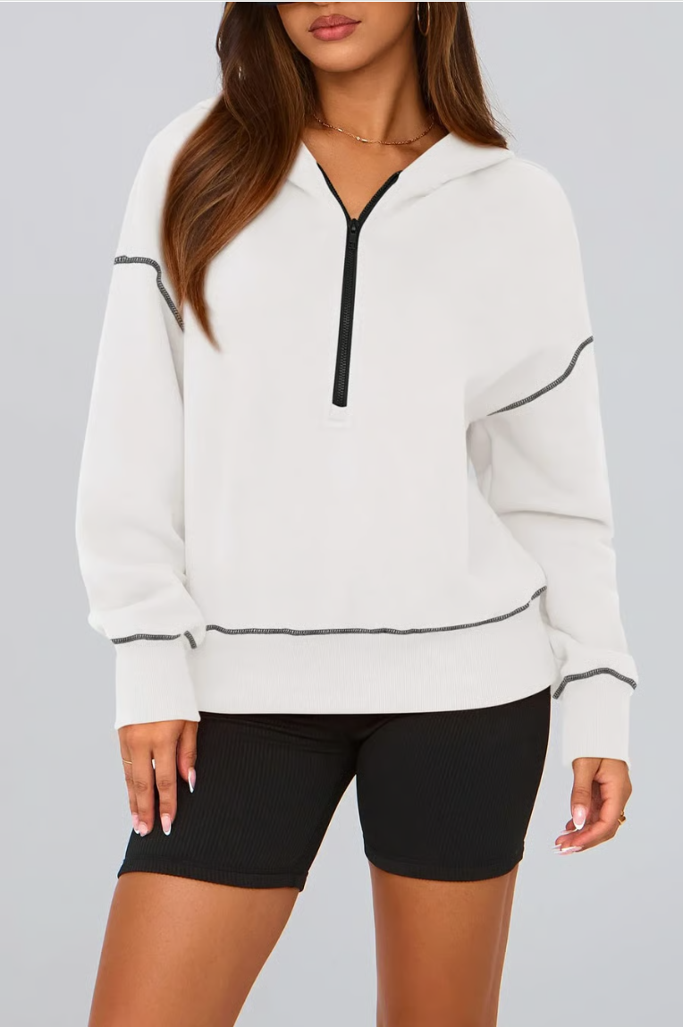 Women's Half Zip Hooded Long Sleeve Cropped Pullover