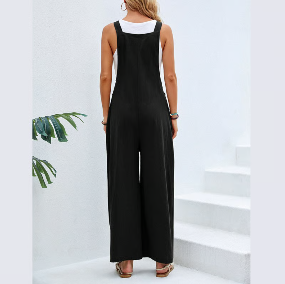 Solid color casual strap pants