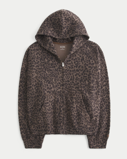 Oversized Leopard Print Zip-Up Hoodie