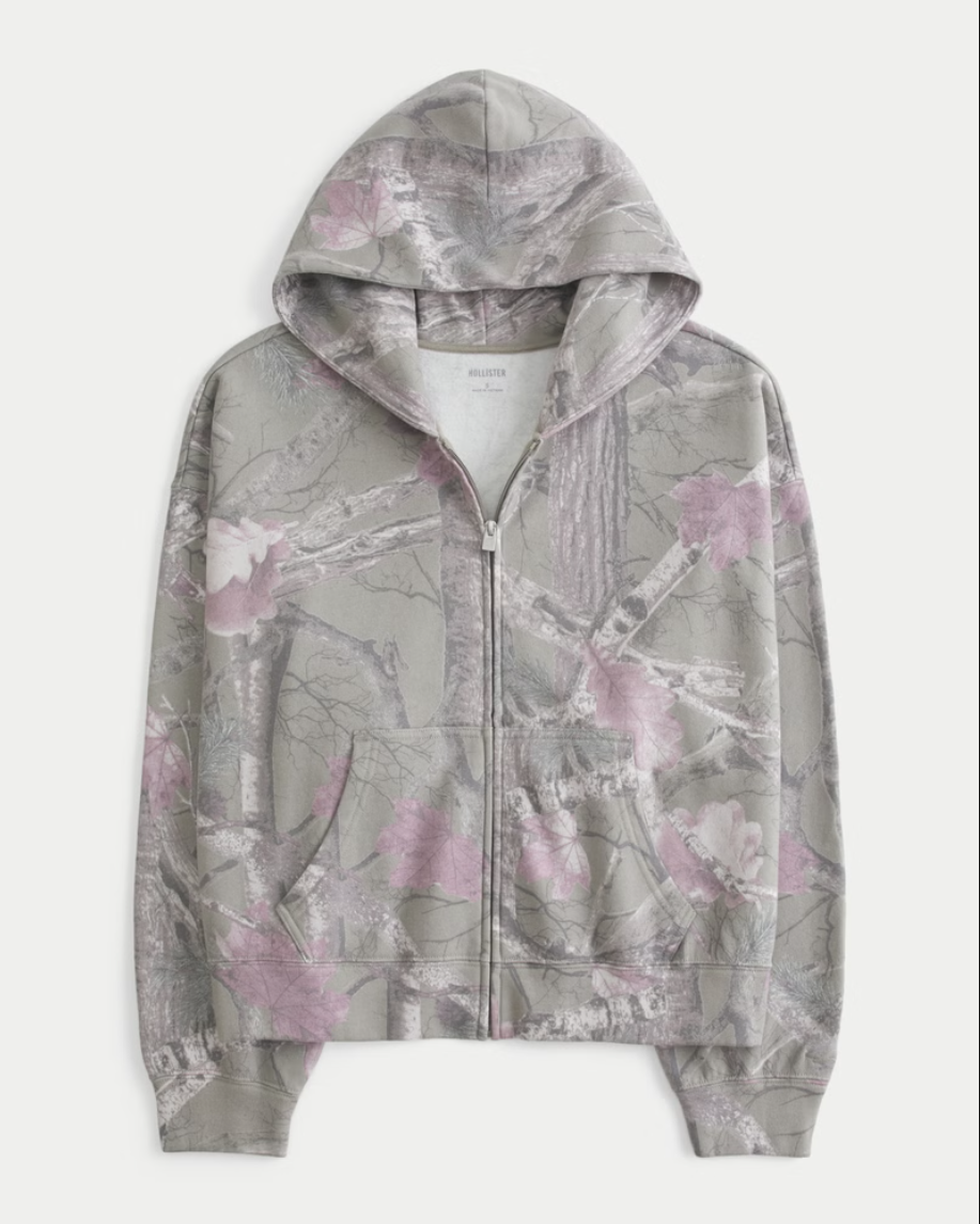 Oversized Camo Zip-Up Hoodie