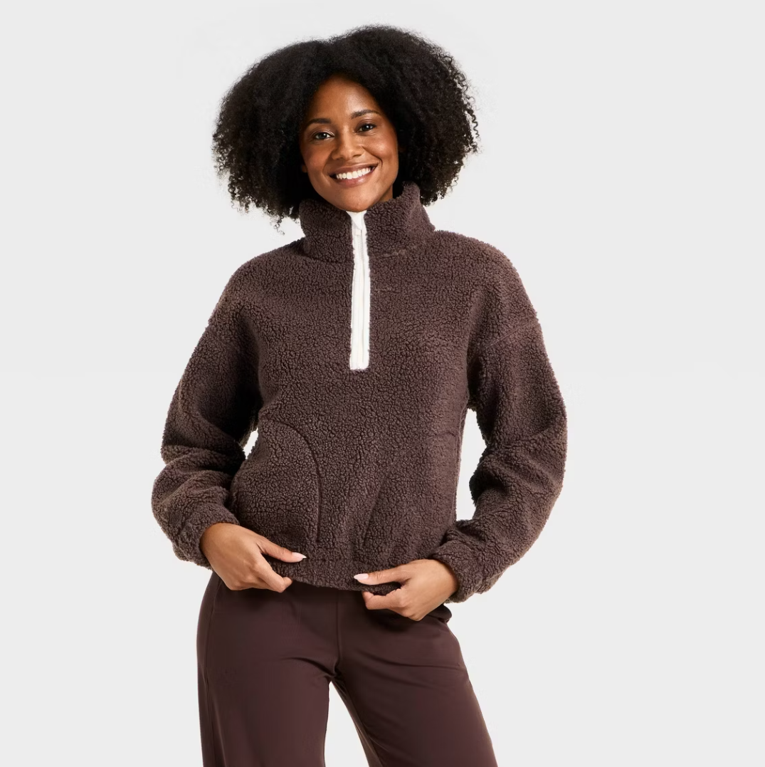 Women's High Pile Fleece 1/2 Zip Pullover Jacket
