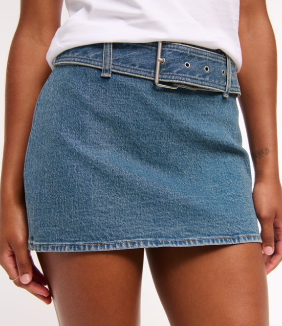 Curve Love Mid Rise Belted Denim Mini Skort