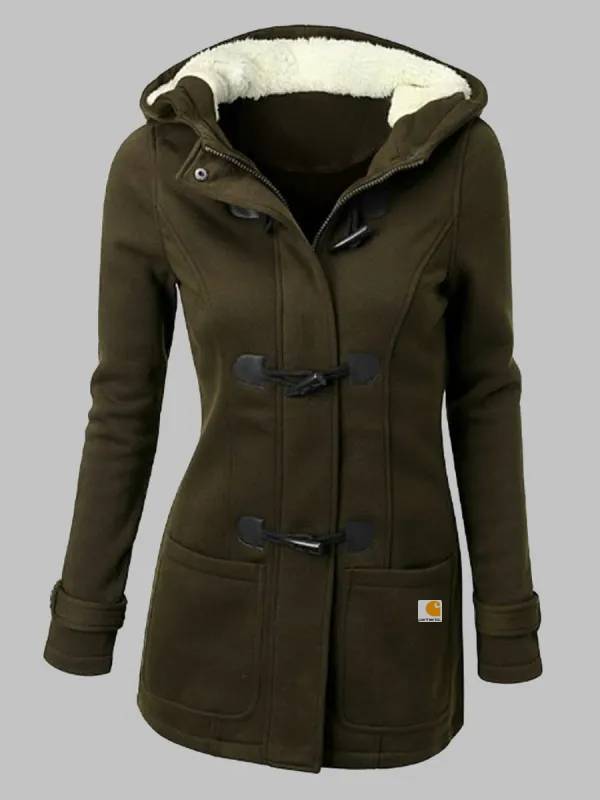 Casual Solid Color Plush Hooded Long Sleeve Coat