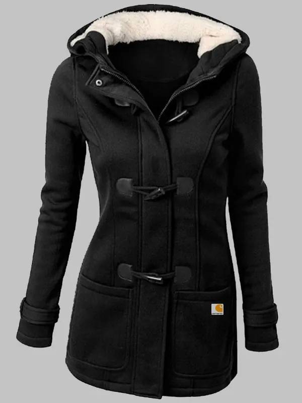 Casual Solid Color Plush Hooded Long Sleeve Coat