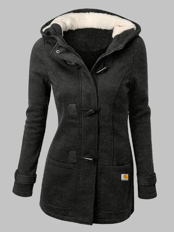 Casual Solid Color Plush Hooded Long Sleeve Coat