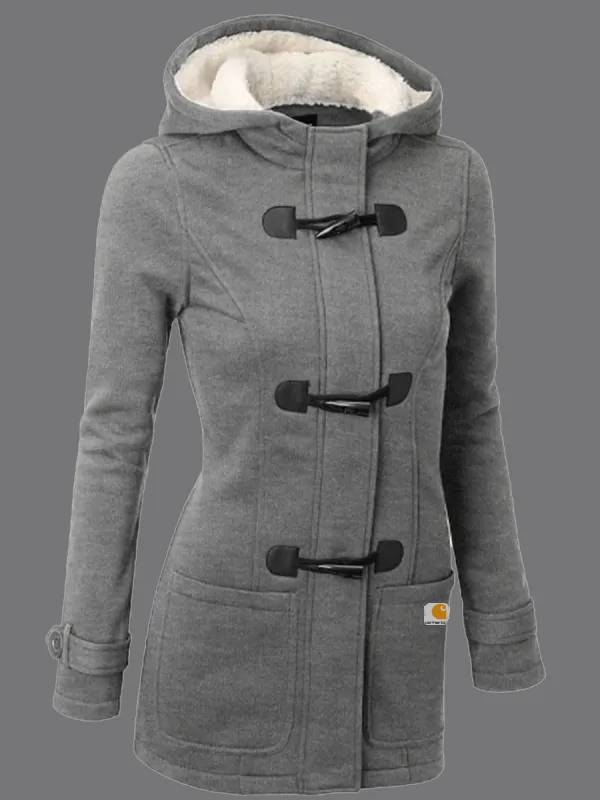 Casual Solid Color Plush Hooded Long Sleeve Coat