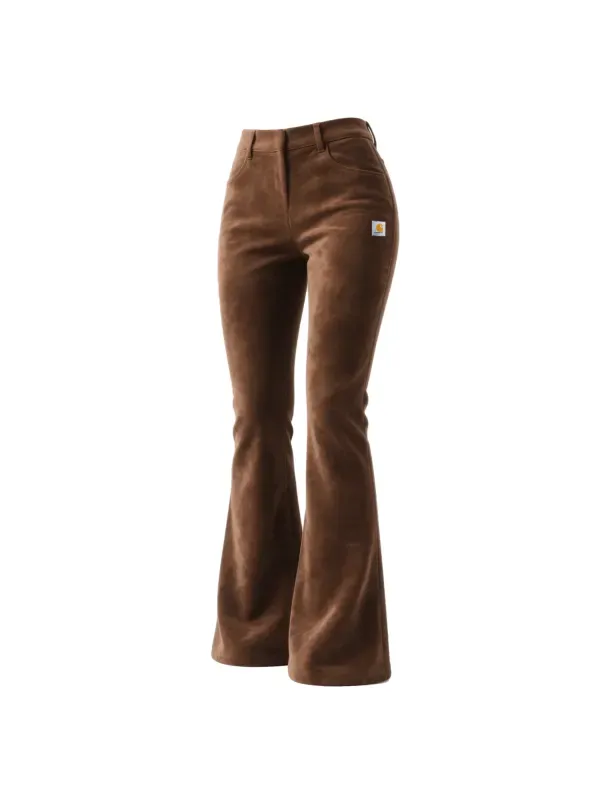 Retro Western Style Women's Suede Flared Wide-Leg Pants