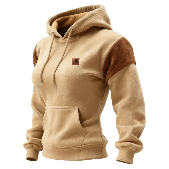Outdoor Women's Casual Suede Contrast Color Stitching Raglan Sleeve Hooded Sweatshirt Retro Western Sweatshirt