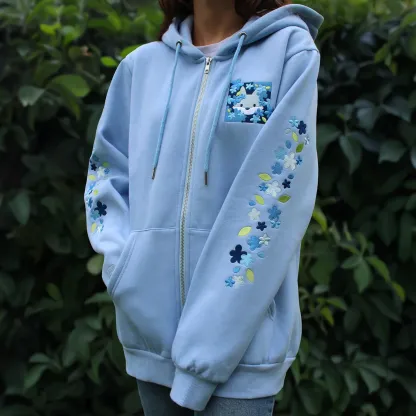 Women's Cute Cat Embroidery Gift Hoodie Jacket