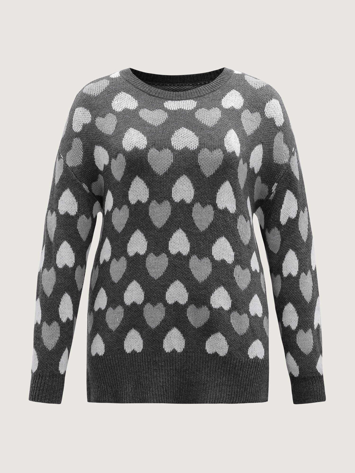 Monochrome Hearts Slit Round Neck Pullover