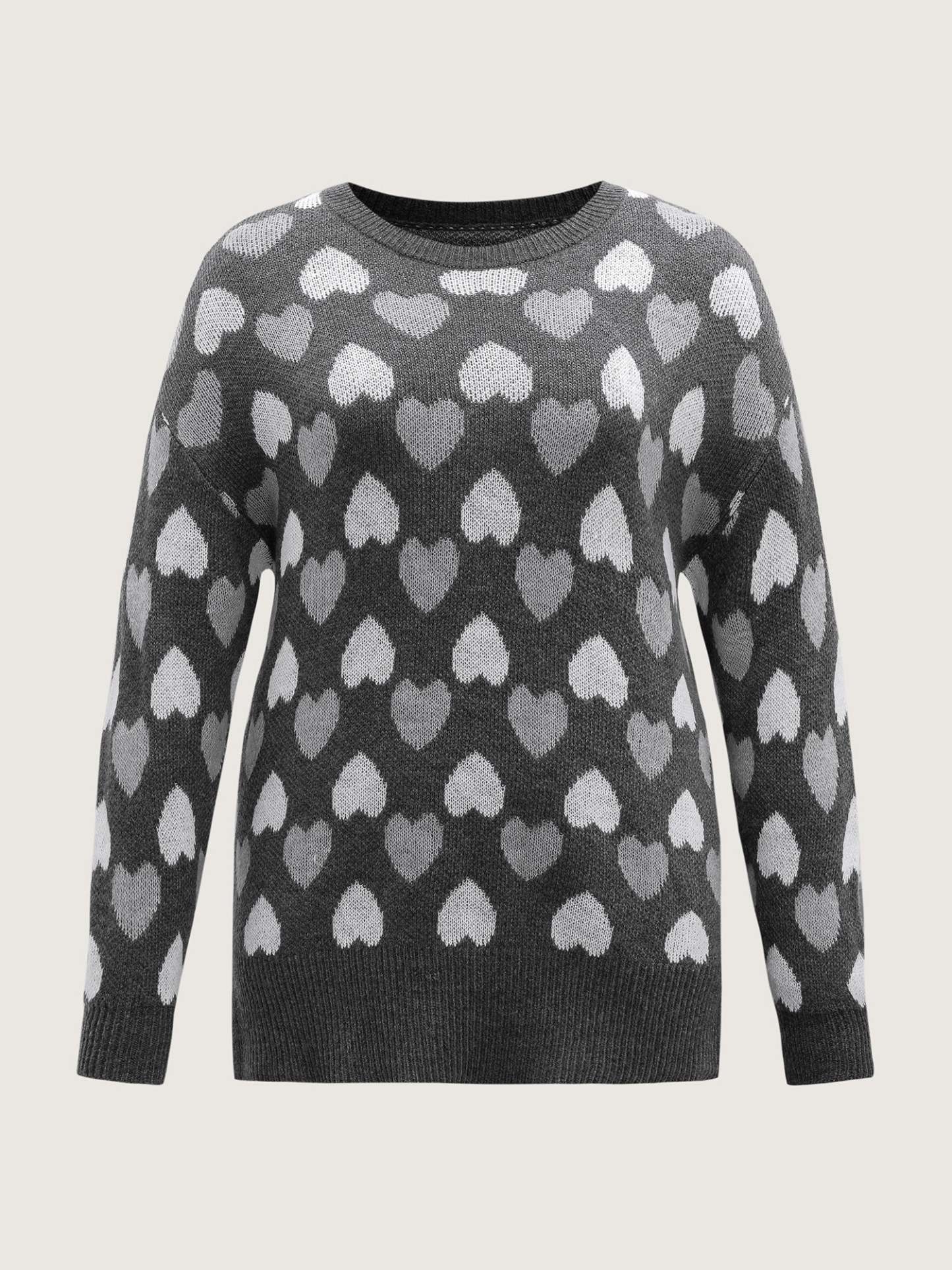 Monochrome Hearts Slit Round Neck Pullover