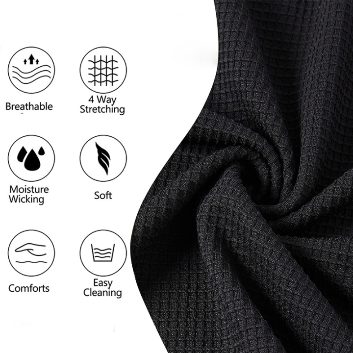 Men's Vintage Embroidered Black Waffle Knit Pocket Long Sleeve Oversized Hoodie