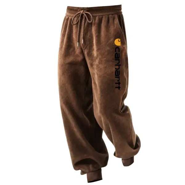 Men's Vintage Brown Suede And Black Leather Pocket Half-Zip Hoodie And Sweatpants Jogger Set