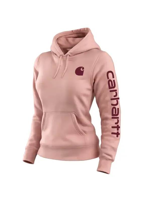 Women's Vintage Western Cowboy Letter Logo Print Pocket Long Sleeve Pink Hoodie